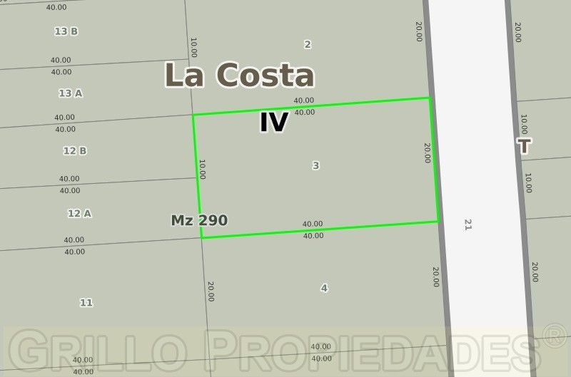 Plancheta catastral. de Lote en Las Toninas de 800 m2 próximo a Costa Chica.